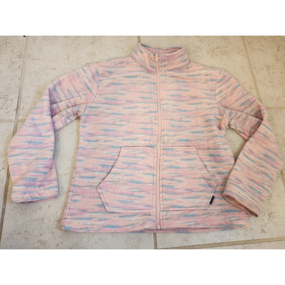 Eddie Bauer Girls Fleece Jacket Pink Blue Space Dye Full Zip Kids Small 7/8